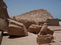 The collapsed colossus of the Great Temple supposedly fell during an earthquake shortly after construction. On moving the temple, it was decided to leave it as the face is missing.