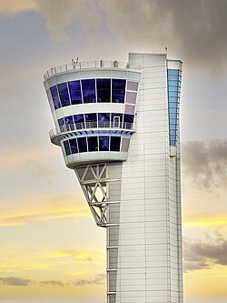 The air traffic control tower at Philadelphia International Airport