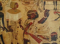 Nubian Prince Heqanefer bringing tribute for King Tutankhamun, 18th dynasty, Tomb of Huy. Circa 1342 – c. 1325 BC
