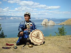 A Buryat religious specialist in Olkhon. Because they have undergone Russian colonialism, the Buryat's belief system is labeled an "indigenous religion".