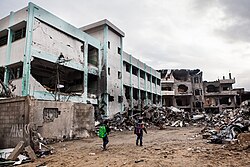 Damaged UN school and remnants of the Ministry of Interior in Gaza City, December 2012