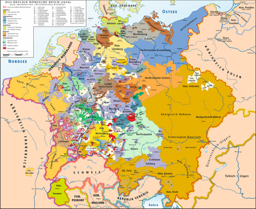 Map of Central Europe in 1648: