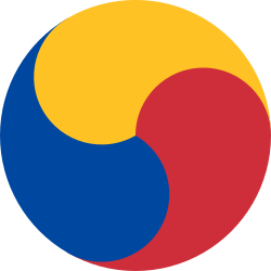 A circle that is equal parts yellow, blue, and red