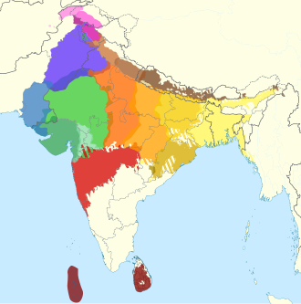 A compound chorochromatic map of Indo-Aryan (Indic) languages