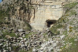 The remains of Astarte Temple and the Afqa grotto (source of Adonis River) in the background