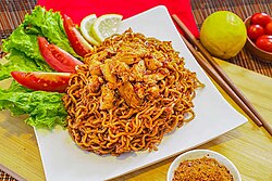 Mie Goreng (fried noodles) are often used with chopsticks and spoon.