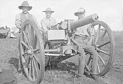 Australian troopers with a captured 1-pounder in South Africa circa. 1901