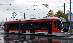 Tram "Bogatyr" on route №100