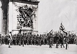 Troops of the Siamese Expeditionary Forces marching in Paris, 1919