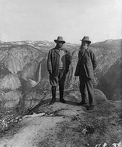 Theodore Roosevelt and John Muir on Glacier Point in Yosemite National Park