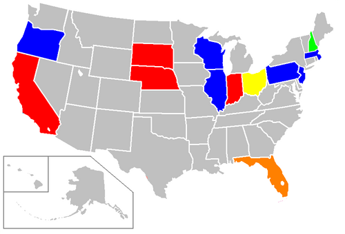 Statewide contest by winner: Red = Kennedy, Orange = Smathers, Yellow = Young, Green = Johnson, Blue = McCarthy, Grey = No primary No primary
