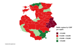 Baltic regions by GDP per capita, 2022