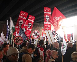 RMT members protest at the 2011 anti-cuts protest in London