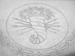 Roman cornucopia, symbol of Valentia, found on the floor of a Roman building excavated in the Plaça de la Mare de Déu