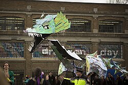 Dragon Day (founded 1901) features a student-built dragon paraded through campus by first-year architecture students.