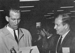 From left, mayors Kåre Nordgård of Tromsø and George M. Sullivan of Anchorage, Alaska meet in September 1969 to kick off their sister city relationship.