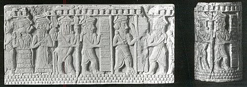 Cylinder with a ritual scene, early 2nd millennium BC, Geoy Tepe, Iran