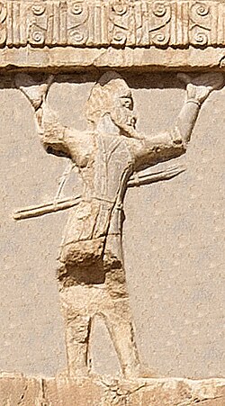 Skudrian (Thracian) soldier of the Achaemenid army, circa 480 BC. Xerxes I tomb relief.
