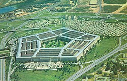 A 1950s postcard of The Pentagon with a still undeveloped Pentagon City in the top right