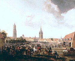 View of the horse market in Delft by Pieter Wouwerman, 1665