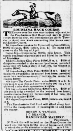 Louisiana Race Course Announcement, L'abeille De La Nouvelle-Orléans Sat, Mar 17, 1838 ·Page 1