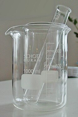 Borosilicate glass as used in chemical labs - Type 3.3 according to (DIN ISO 3585)