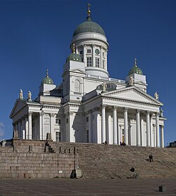 The neoclassical Helsinki Cathedral from the 19th century, near the Senate Square, Helsinki, Finland.