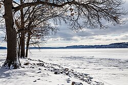 The Mississippi River frozen over near Potosi, Wisconsin