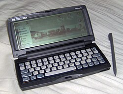 In 1996, Microsoft released Windows CE, a version of the operating system meant for personal digital assistants and other tiny computers, shown here on the HP 300LX.