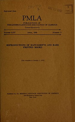 Cover of Publications of the Modern Language Association of America issue from 1950