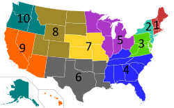 The administrative regions of the United States Environmental Protection Agency