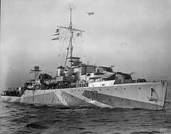 The distinctive HF/DF "birdcage" aerial can be seen at the masthead of HMS Kite