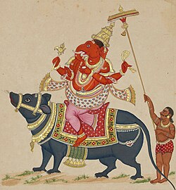 Ganesha on his vahana mūṣaka the rat, c. 1820