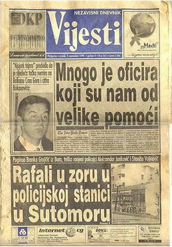 Vijesti from November 1998: The paper often went to great lengths to be affirmative in its coverage of president Milo Đukanović even if it required leaving out key parts from foreign media reports when referencing them.