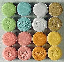 Pictured above is what the drug ecstasy commonly looks like, though there are many different shapes and forms.