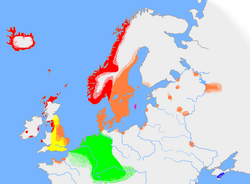 The approximate extent of Germanic languages in the early 10th century: