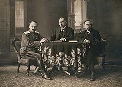 The Bulgarian delegates: Major General Ivan Lukov, Andrey Lyapchev and Simeon Radev.
