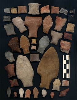 Variety of Fishtail projectile points (both whole and fragments) found in Argentina and Chile