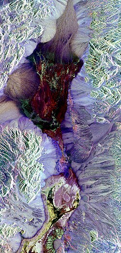 Synthetic aperture radar image of Death Valley colored using polarimetry
