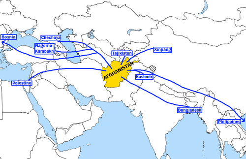 Regions from where Islamic extremists came to train at al-Qaeda's Afghan jihadist camps