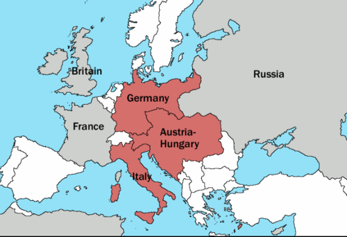 The Triple Alliance in 1913, shown in red