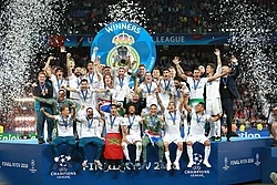 Ramos hoisting the European Champion Clubs' Cup as Real Madrid celebrate winning the UEFA Champions League, on 26 May 2018