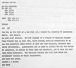 Telegram from General Moore reporting the Argentine surrender.