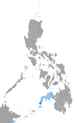 Map of the Chavacano language in various provinces of the Philippines, as well as Sabah in Malaysia (where it is spoken by immigrants)