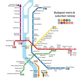 Budapest metro and rapid transit network within the city and to suburbs
