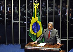 Cardoso speaks at the National Congress during a ceremony to mark the 15th anniversary of the Real Plan in July 2009