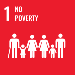 Logo of the Sustainable Development Goal 1 of the United Nations, to "end poverty in all its forms, everywhere" by 2030[208]