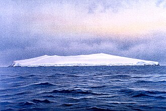 Hand-coloured photograph of the southeast coast of Bouvet Island in 1898