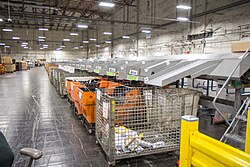 Package sorting equipment in the Seattle Processing & Distribution Center, 2015