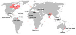 The British Empire at the end of the Napoleonic Wars in 1815